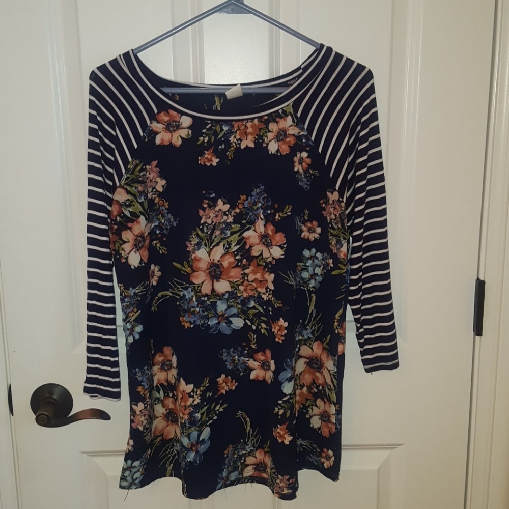 navy stripes and floral top